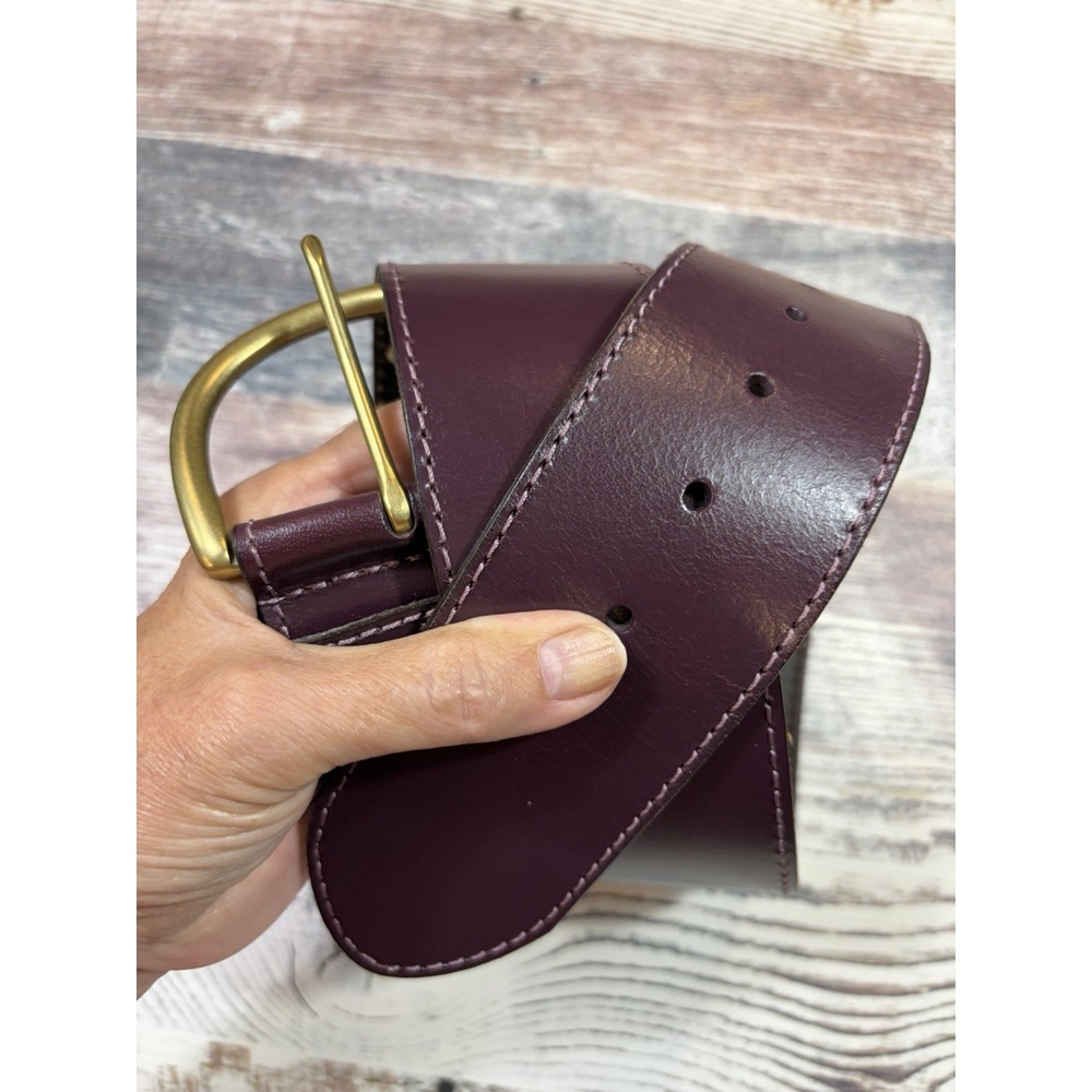 Ann Taylor Loft Dark Purple Wide Leather Belt Gold Buckle Studded XS Small